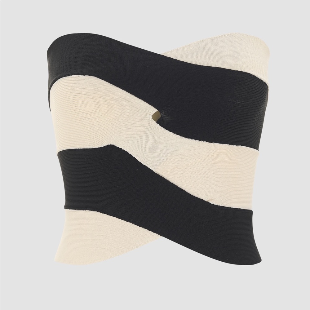 sold NWT Cider Black & White Patchwork zipper up tube top
